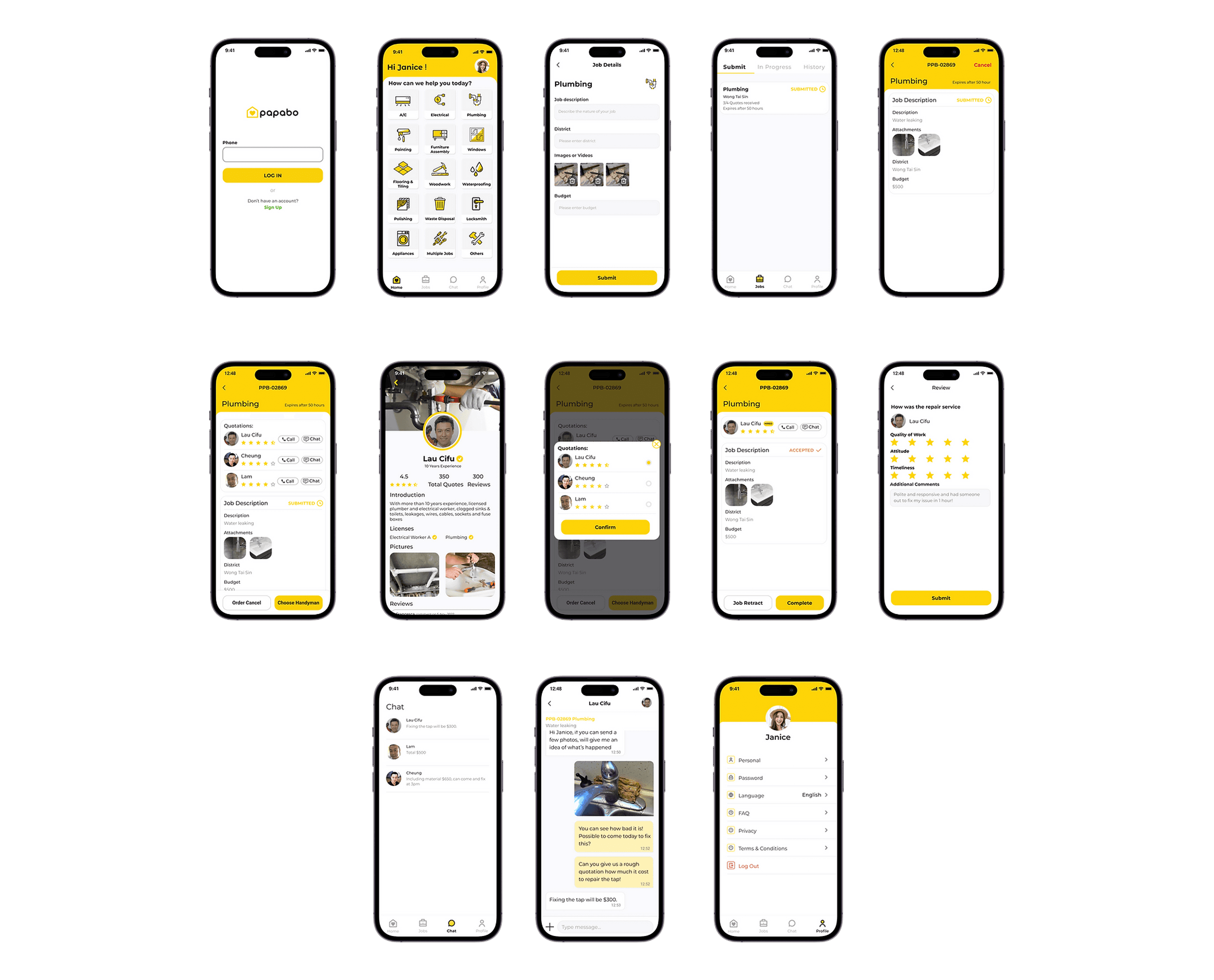 Final UI screens for the Papabo User App